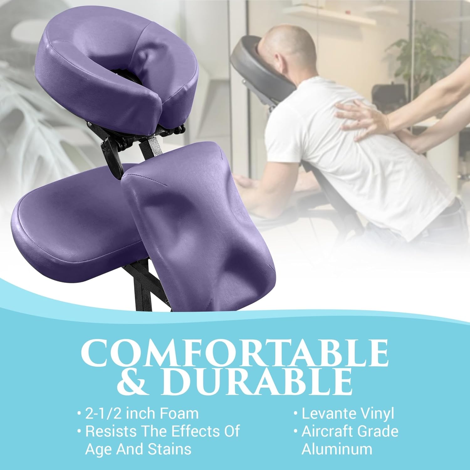 NRG Grasshopper Portable Massage Chair - Fully Adjustable Seat, Chest Pad, Head Cradle and Arm Supports - Lightweight Chair, Compacts for Easy Transport - Carrying Case Included - Color: Purple
