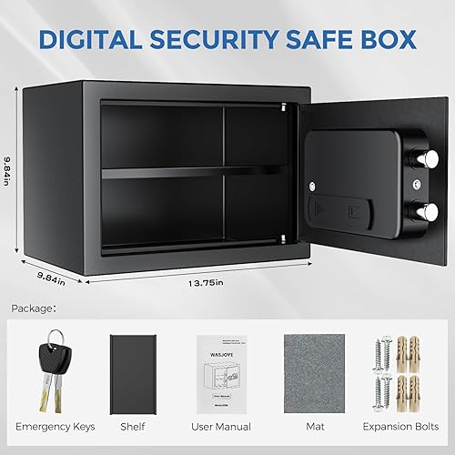 Miniatura 7 de WASJOYE Caja fuerte, caja de seguridad ignífuga con teclado digital, caja de seguridad para el hogar de 1.0 pies cúbicos con estante extraíble para