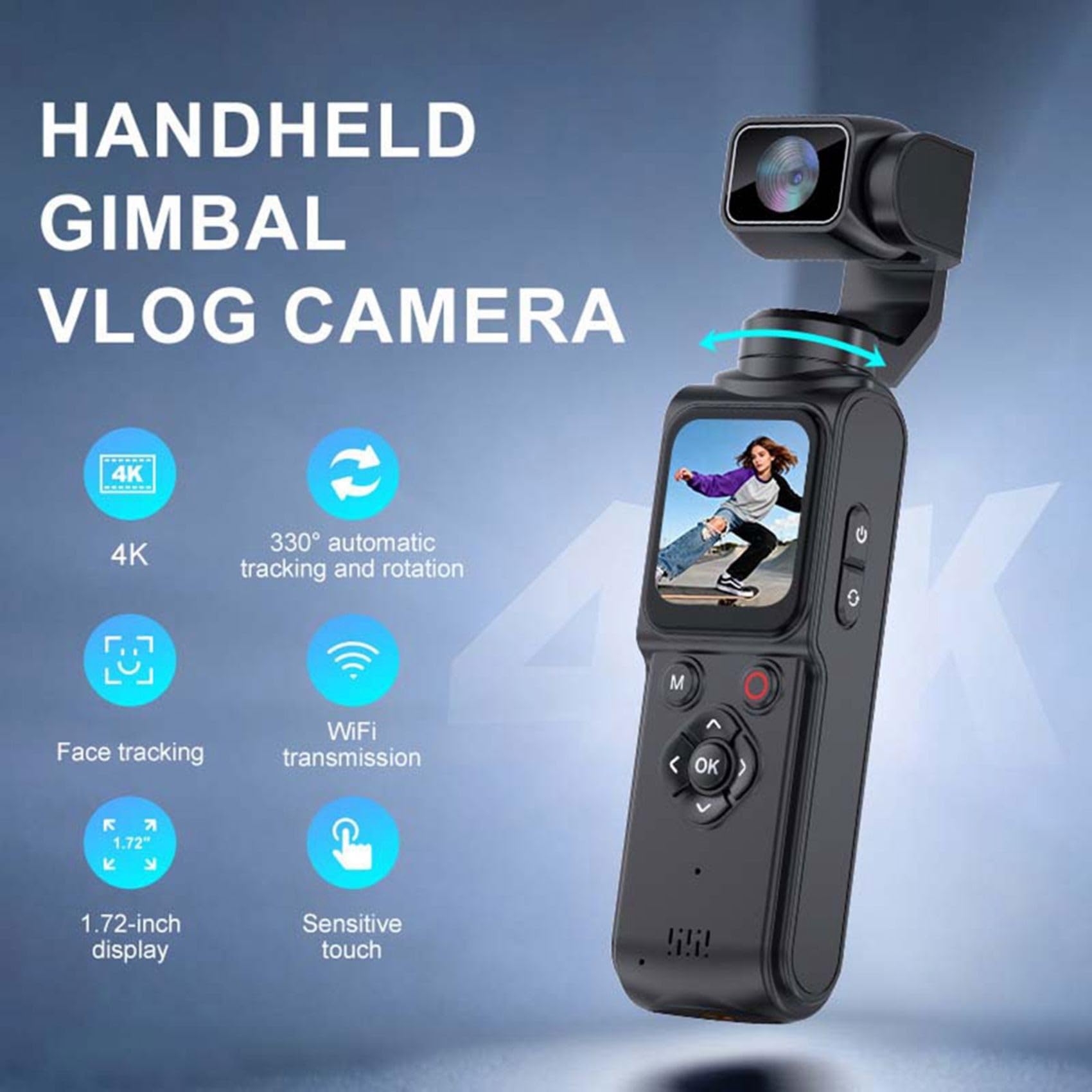 Kamera 4K Vlog Pocket Gimbal 4K kieszonkowa kamera gimbal z funkcją rozpoznawania twarzy WiFi Handheld Stabilizator do streamingu na żywo – vlogging A