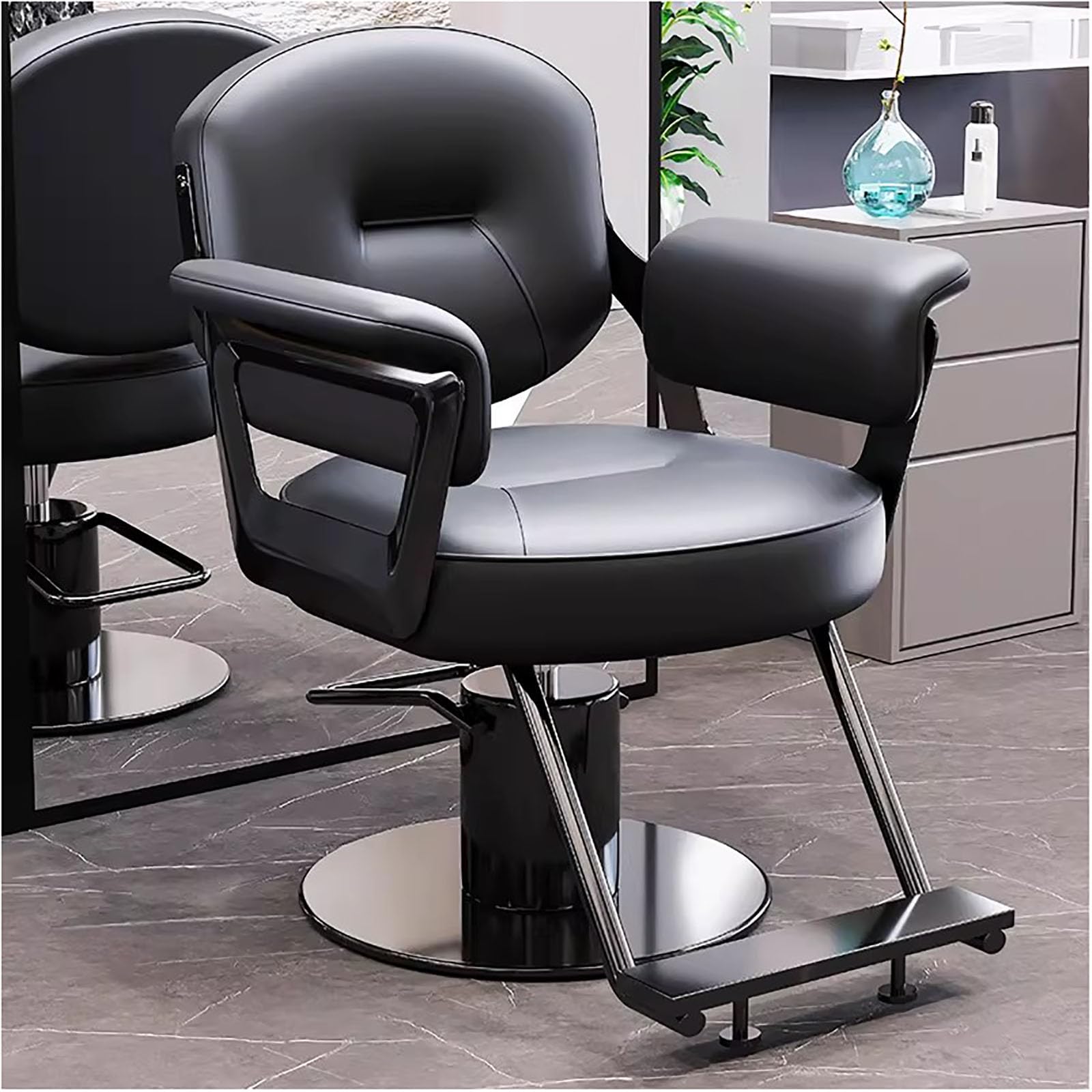 ZTGL 360° Drehbarer & Hydraulisch Höhenverstellbarer Friseurstuhl, Speziell für Friseursalons, Professioneller Frisörstuhl Robuster Salonausstattung für Schönheitssalons,Bold Stainless Steel Base a