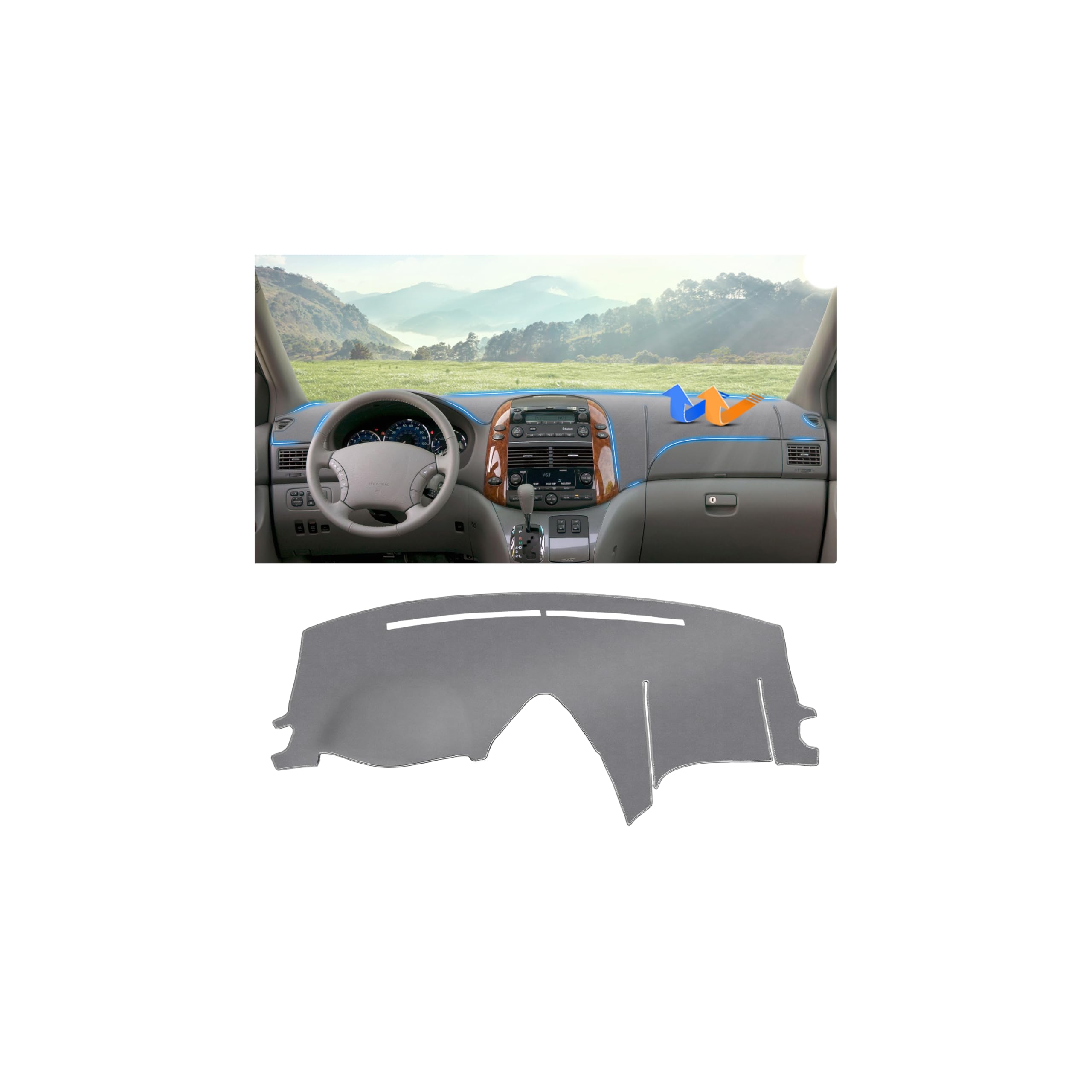 Autorder Gray Dashboard Cover Mat for Toyota Sienna 2004-2010 Accessories Dash Cover Upgrade Polyester Dash Mat Sunshade Glare UV Rays Protector