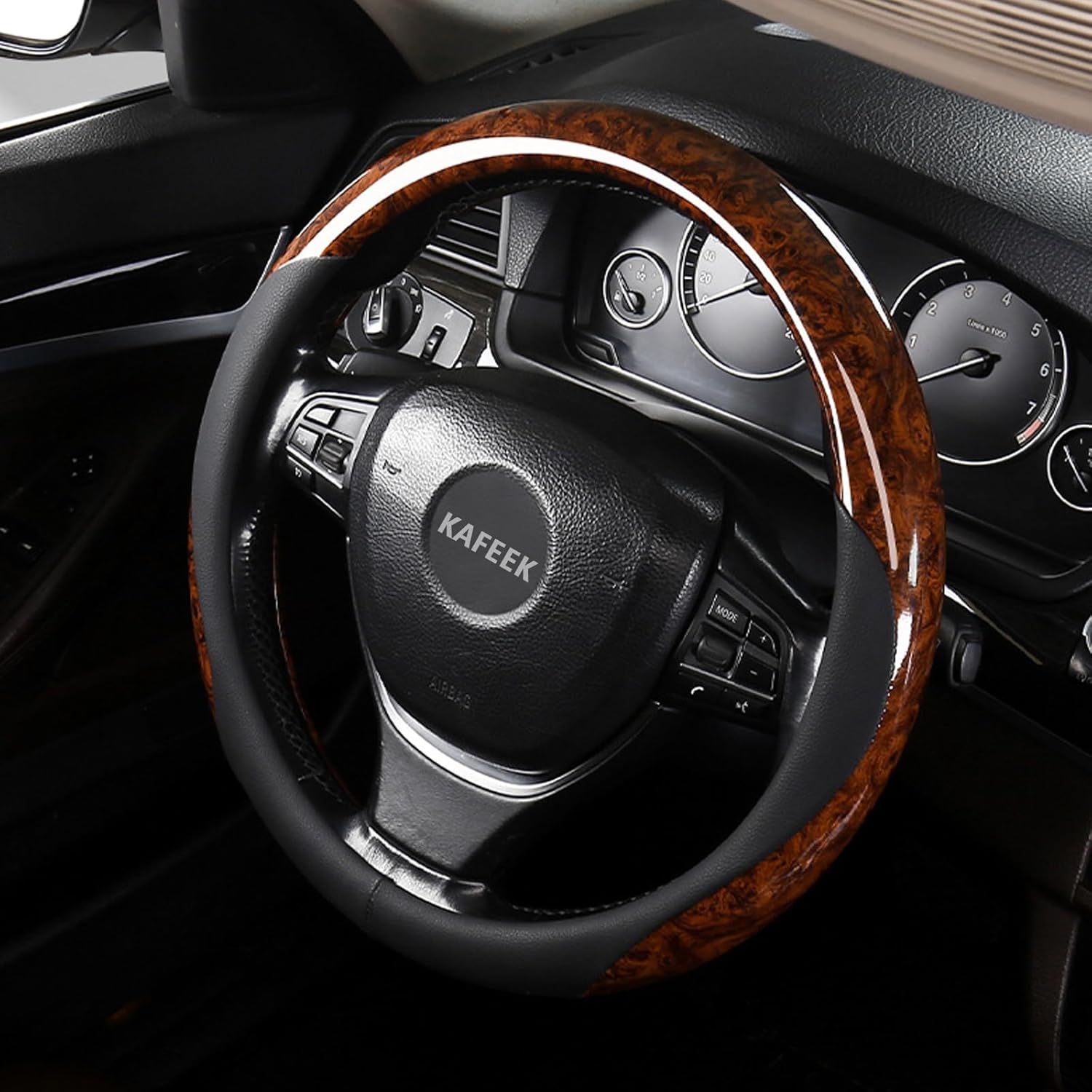 KAFEEK Wood Grain Steering Wheel Cover Microfiber Leather Universal 14 1/2-15 inch, Car Steering Wheel Cover Men Women, Comfortable, Anti-Slip, Odorless, Brown - Image 3