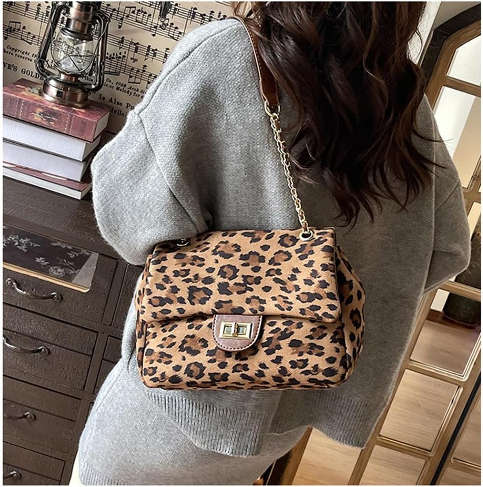 ZXBUZO Leopard Suede Crossbody Bag with Chain Faux Suede Cheetah Print Shoulder Satchel Handbag Animal Print Suede Purses - Image 3