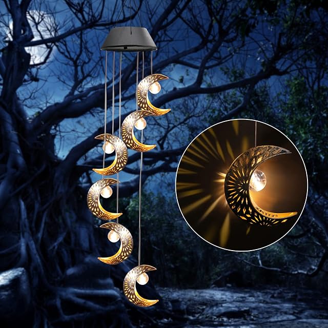 Vent solaire de lune Chimes Extérieur Solaire Énergétique Vent Chimes suspendu chaud LED Windchimes Lumières Décoration unique Cadeaux Maman Grand-mère Voisins Jardin Patio Anniversaire Thanksgiving Accueil Fête pour femme