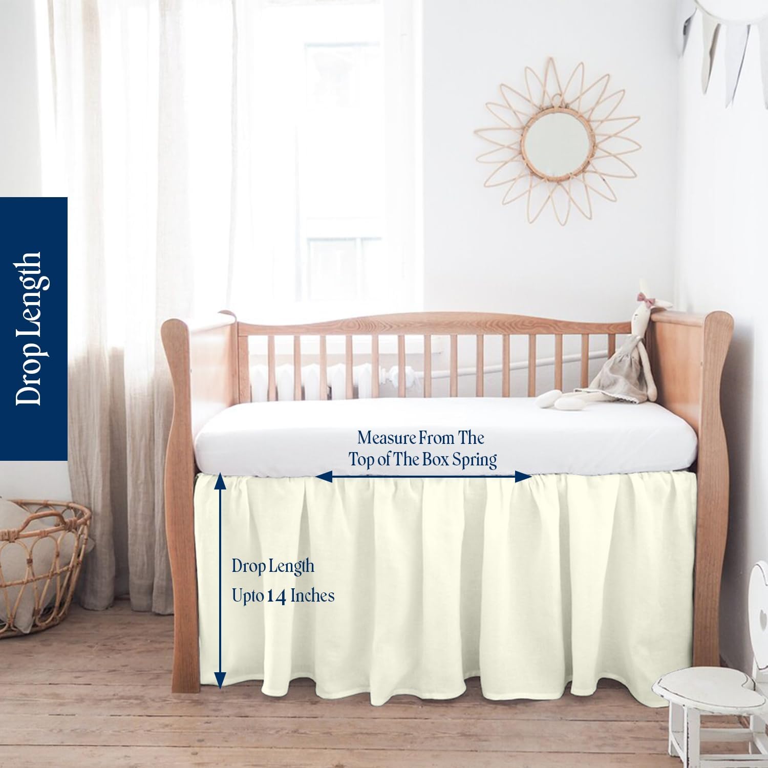 Dee's Collection Ruffled Crib Bed Skirt Standard - 52x28 Inch Nursery Toddler Ruffle Bedding Skirt 14" Deep Drop for Baby Girls, Boys, Soft and Breathable Microfiber Crib Bed Skirt Ivory