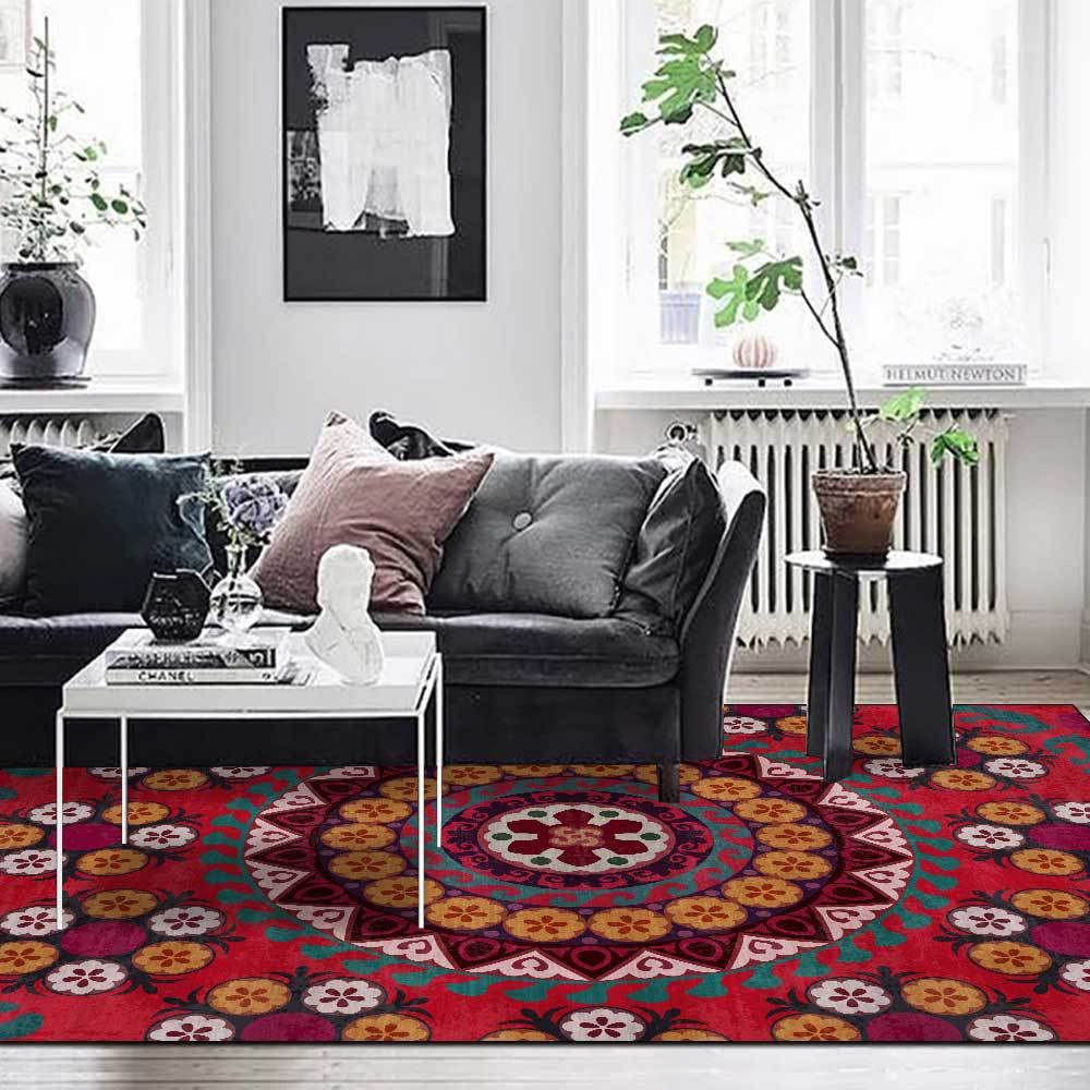Tapis de salon vintage jaune et rouge pour un intérieur cosy