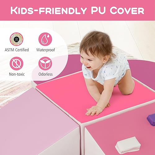 Miniatura 5 de Olakids Juguetes de escalada para niños pequeños, 6 piezas de bloques de espuma para bebés, juego suave con piel sintética, estructura de actividad