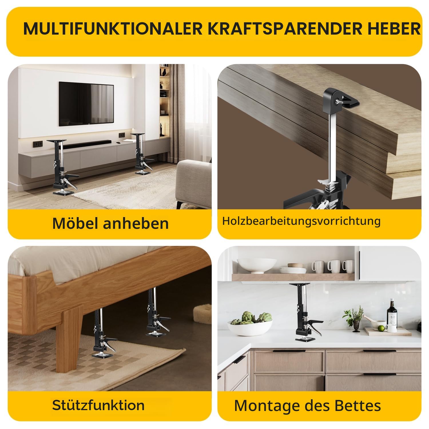 2 Stück Kabinett arbeitssparender Armheber, Aufzug, Handheber, Wandfliesen-Locator, Installation von Schrankheber und Türbrett-Heber, Waschmaschinen-Nivellierung, 160 kg Hubkapazität