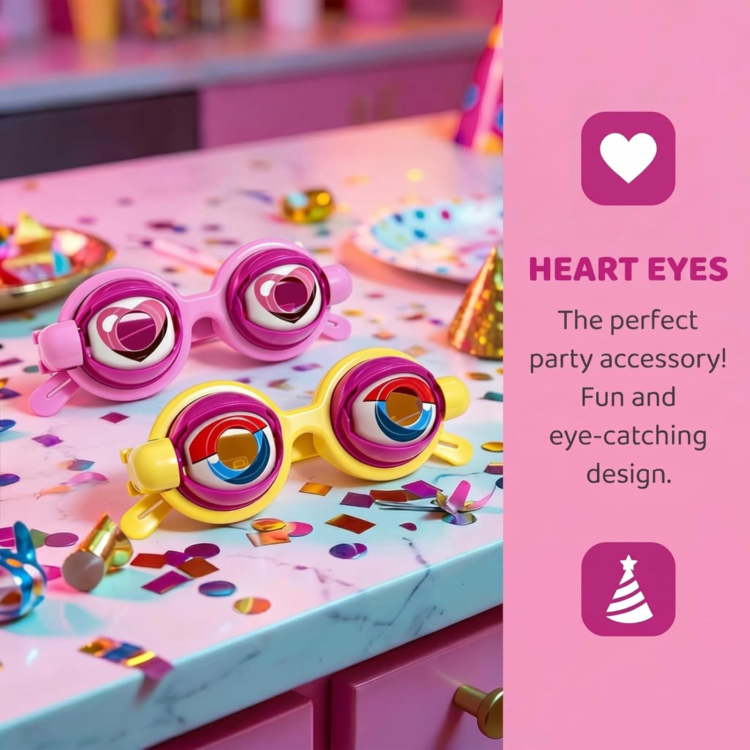 Plman 2PCS Crazy Eyes Glasses, Funny Prop Glasses, Blinking Eye Glasses Party Photo Props for Show, Crazy Eye Glasses Fit Novelty Gag Gifts for Adults(Pink)