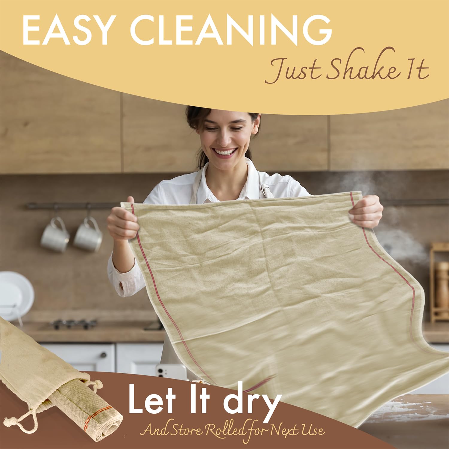 Professional Bakers Couche Extra Large 88,9 x 66 cm Premium Gärkörtuch, Baguette-Couche, Brotgärtuch für Teig, Baguettes, Brote – 100% natürliches Flachsleinen mit Bonus-Aufbewahrungstasche