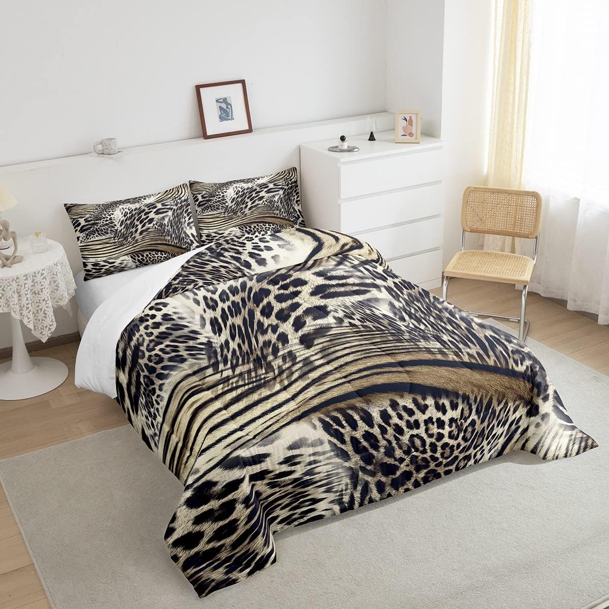Feelyou Leopard Comforter Full Set Cheetah Bedding Set for Kids Adults Soft Luxury Duvet Fluffy Leopard Quilted Duvet Set Wild Nature Decoration 1 Comforter 2 Pillow Shams Boys