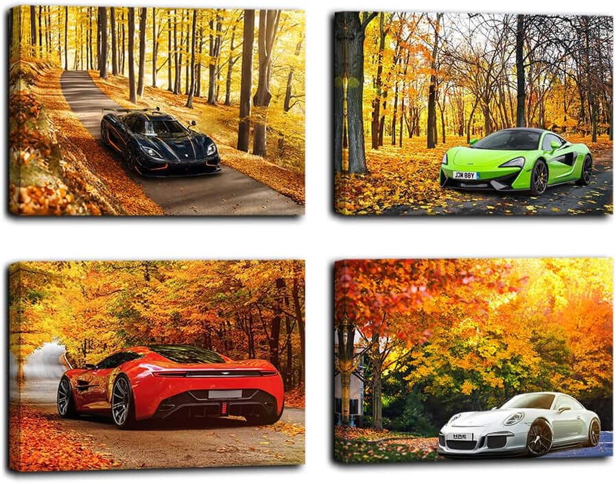 Car Poster Boys Room Decorations for Bedroom Poster for Boys Canvas Wall Art Autumn Landscape Decor Sport Car Pictures Lamborghini Poster Giclee Canvas Prints Artwork for Bedroom Cars Room Decor