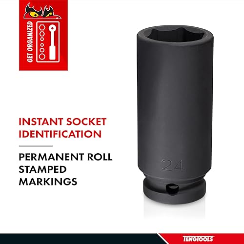 Miniatura 9 de Teng Tools Zócalo de impacto de molibdeno de cromo profundo de 6 puntos ANSI de 12 pulgada de 0.669 in  Herramienta mecánica  Herramienta de mano -
