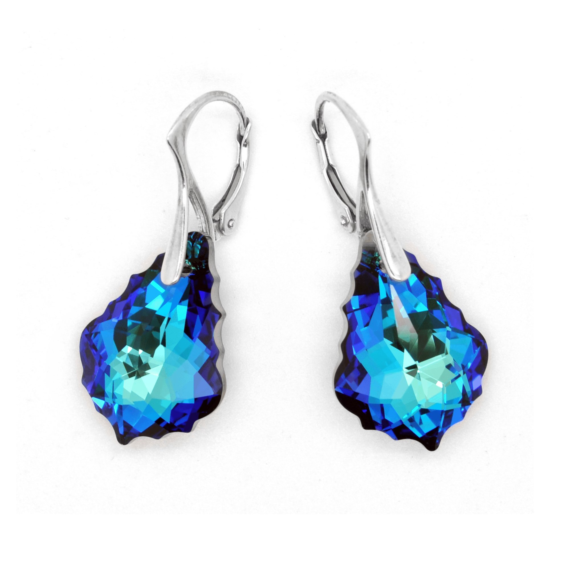 ROYAL CRYSTALSSterling Silver Made with Crystals from Swarovski Bermuda Blue (Blue - Green) Leverback Earrings