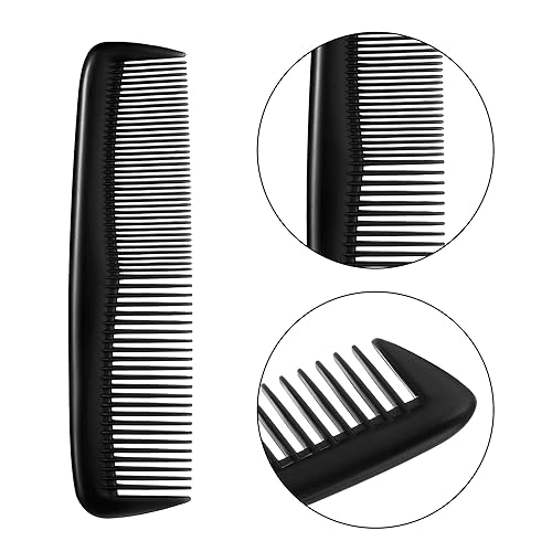 Miniatura 5 de Leinuosen Juego de 12 peines para el cabello, peine de plástico con bolsillo para dientes finos para mujeres y hombres, Peines para Cabello (negro)