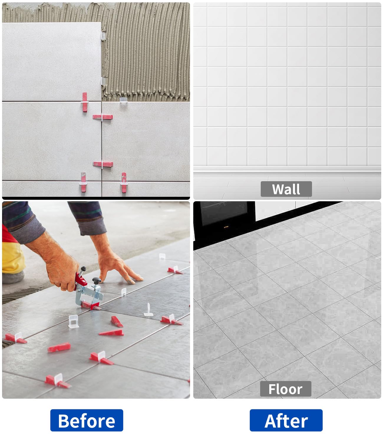 Niveladores de azulejos Juego 600 piezas, 2 mm de Ancho Ayuda a la Colocación 100 Cuñas+500 Lengüetas+1 alicate de instalación,Para baldosas cerámicas y ayudas profesionales