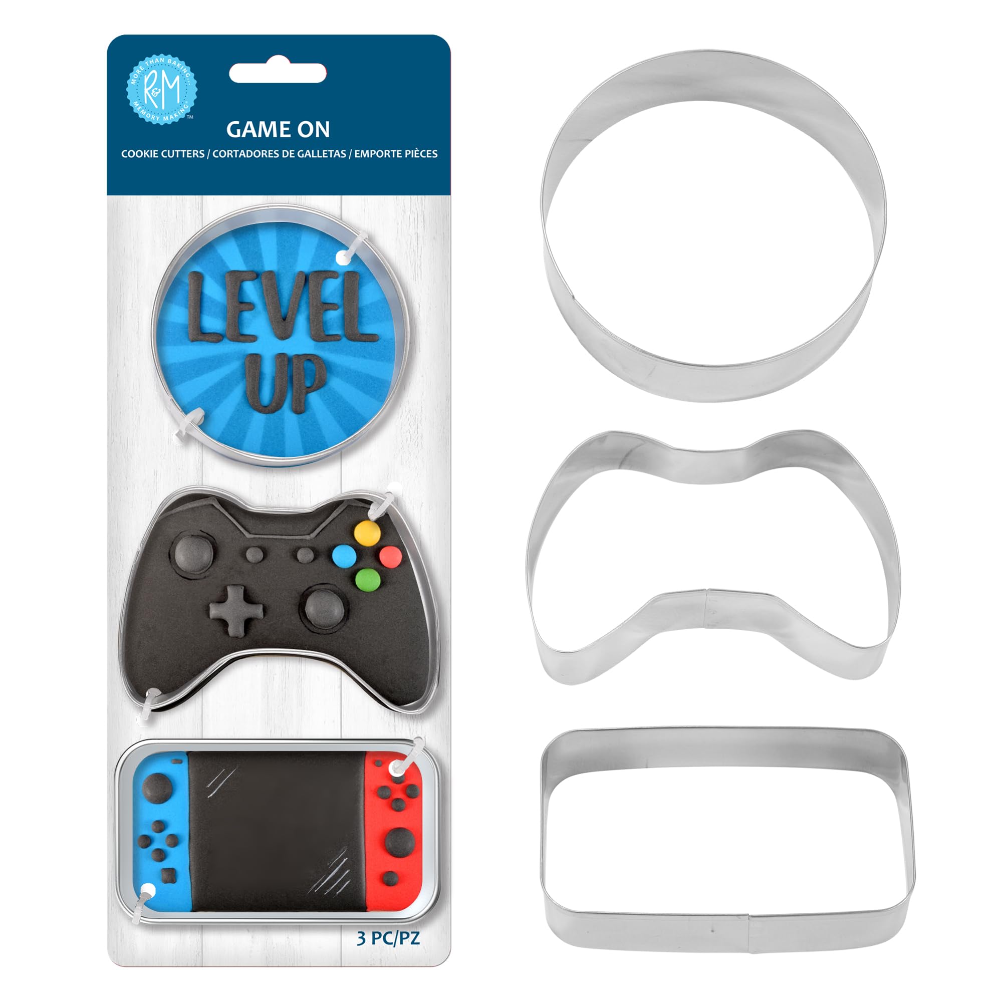 R&M International 5218 Game On Cookie Cutters Videospiel Controller Kreis Abzeichen Rechteckige Konsole 3-teiliges Set