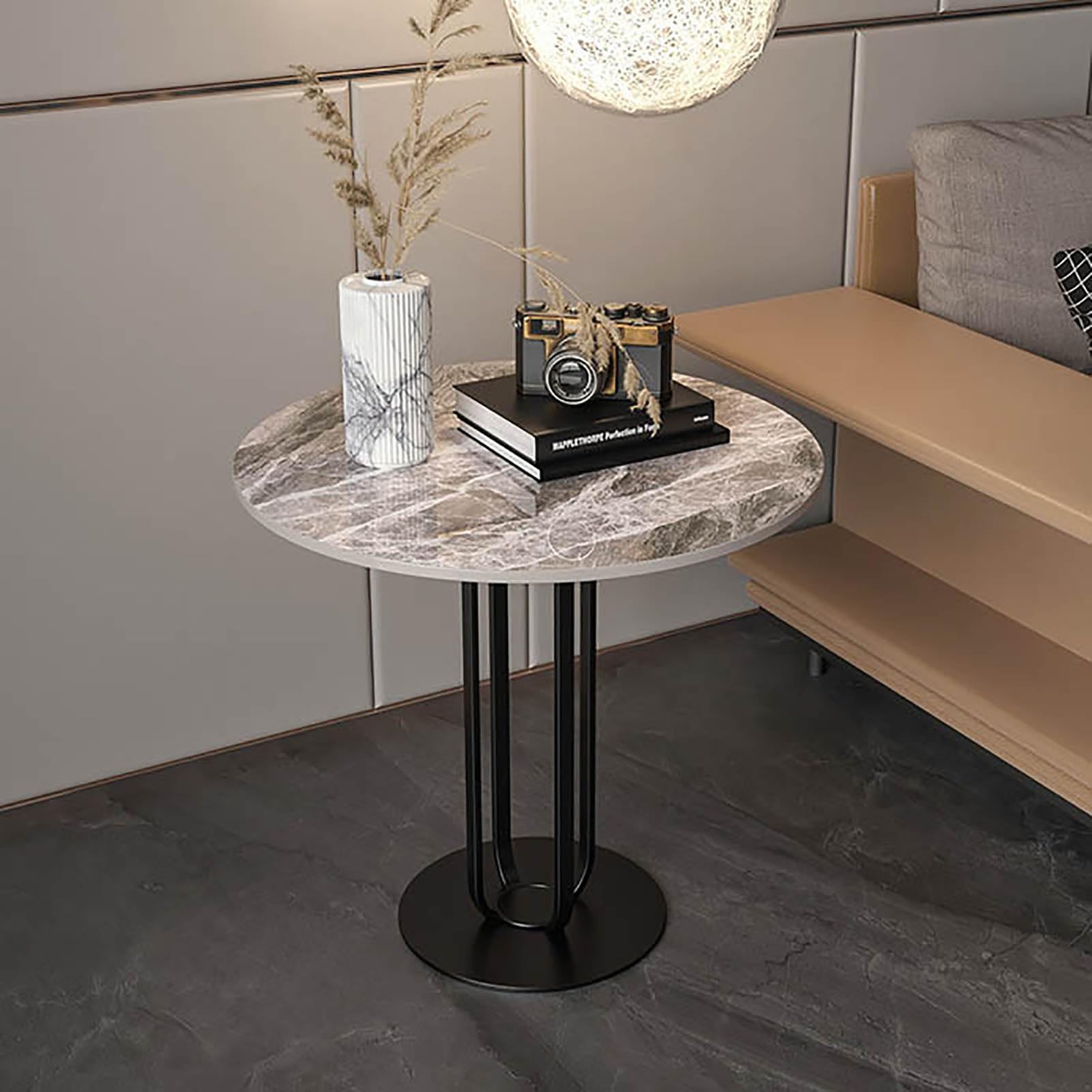 SXZenSpace Modern Marble Side Table,Luxury Round Small End Table Industrial Living Room Accent Sofa for Room, Bedroom,C,50x55cm(20x22inch)