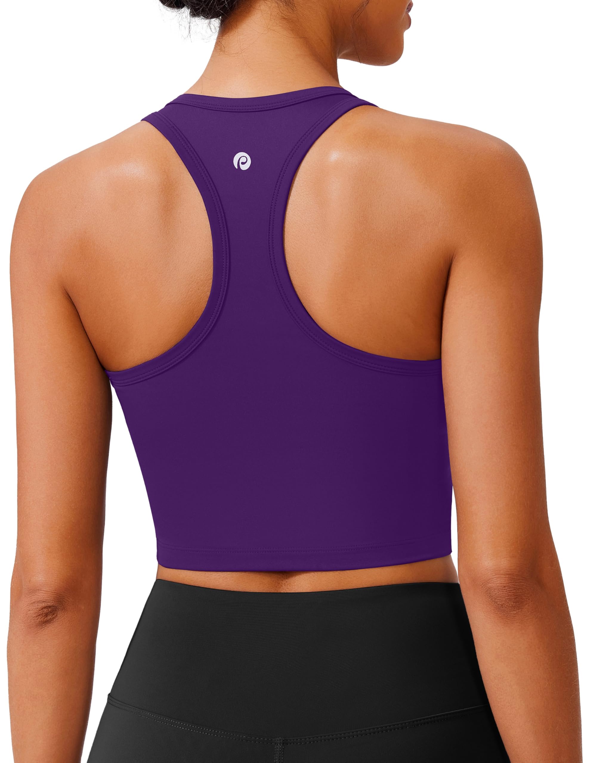 PINSPARK Racerback Crop Tank Tops for Women Longline Padded Sports Bra Scoop Neck Workout Yoga Top