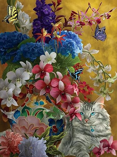 Miniatura 3 de SUNSOUT INC - Gatos dorados y flores - Rompecabezas de 1000 piezas por artista Nene Thomas - Tamaño acabado 20" x 27" - MPN # 67796