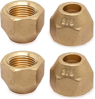 GDFYMI 3/8" Flare Nut, Brass Flared Tube Fittings, SAE 45 Degree Copper Tube Short Flare Nut, Air Conditioning Copper Pipe Extension Coupling (Glossy or Frosted Surface, 4 Pcs)
