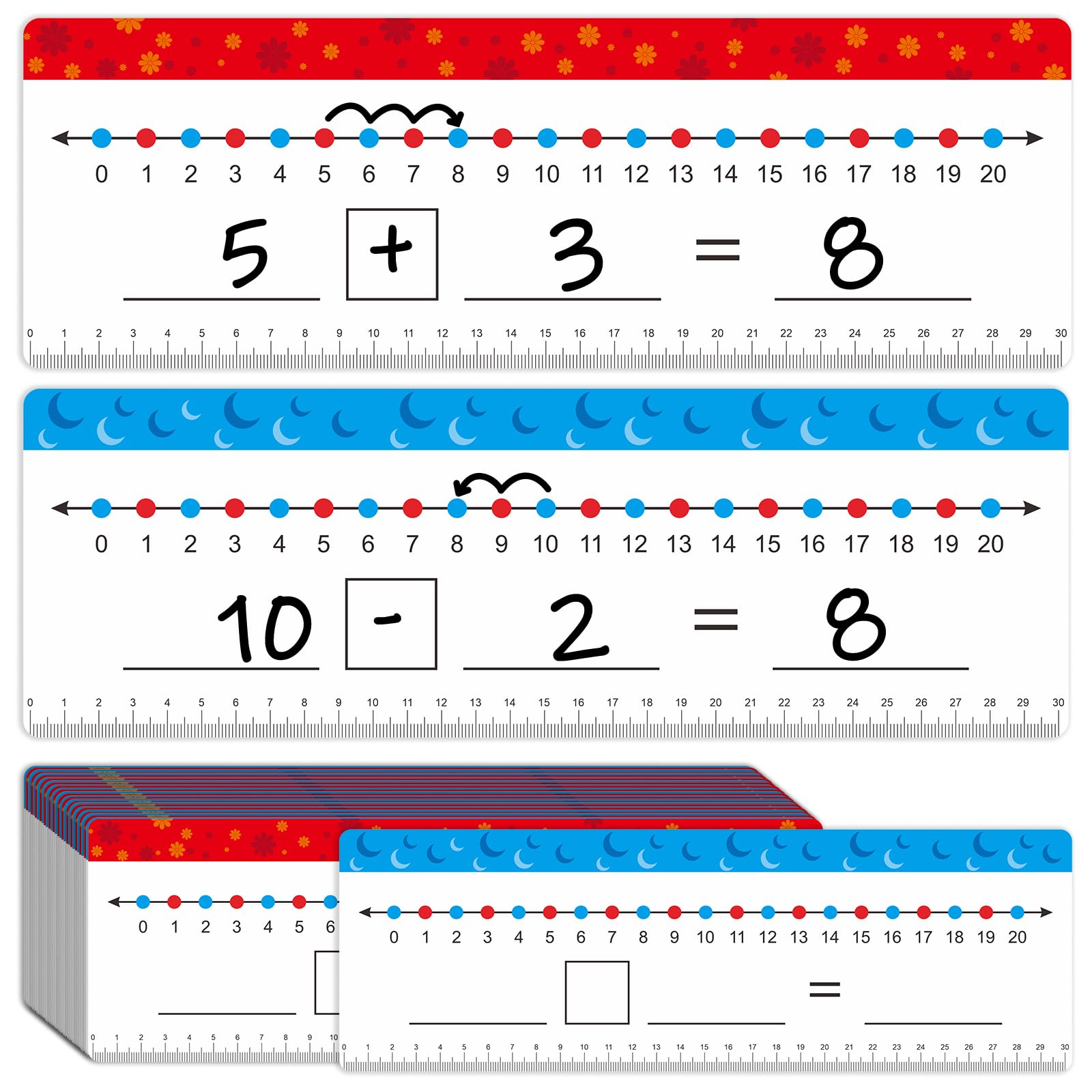30 Packs Number Line Dry Erase Boards Cards, Double Sided Writable and Erasable Board, 0-20 on One Side & Blank Whiteboard on Other Side for Kids,