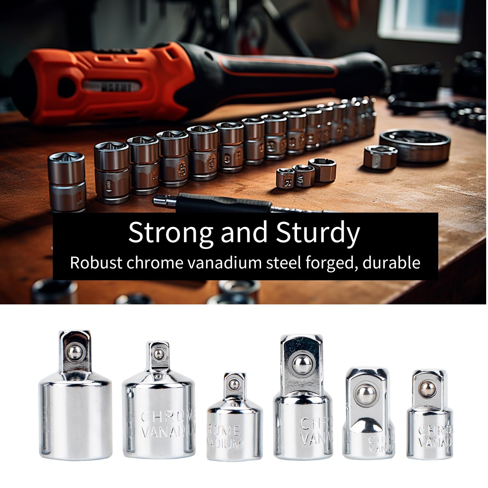 Socket Adapter Set, Impact Adapter, 1/2, 1/4 to 3/8 Adapter, 3/8, 1/4 to 1/2 Adapter, Silvery 6, Variety pack - Image 3