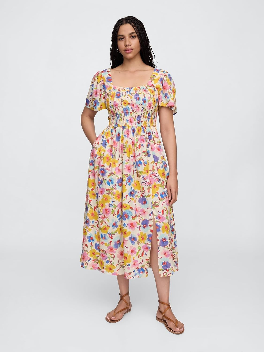 GAP Womens Smocked Midi Dress Sp Multi Floral XS - Image 4