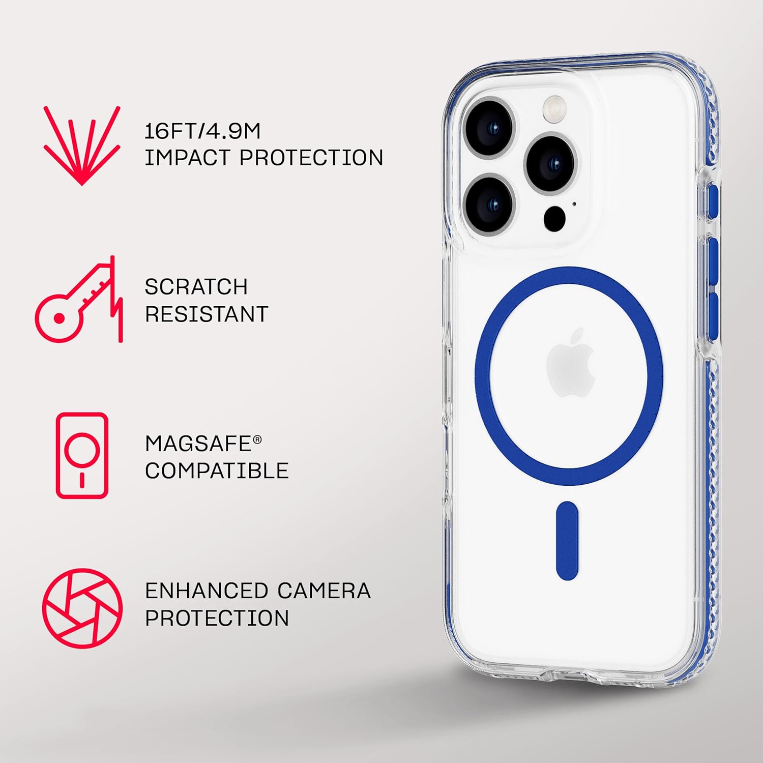 Tech21 EvoCrystal for iPhone 16 Pro - Compatible with MagSafe - Impact Protection Case 15x Military Standard Tested - in Blue
