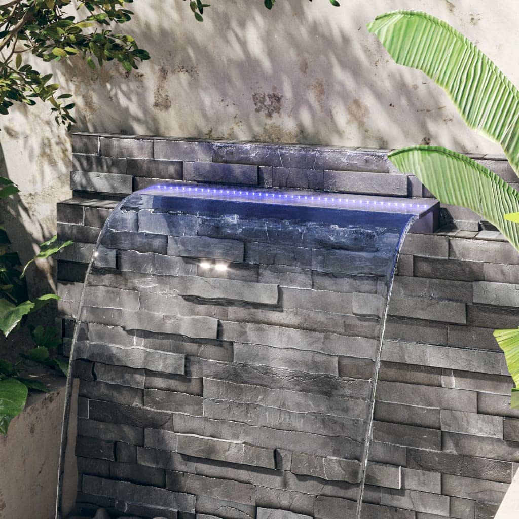 Element wodospadu z akrylu 108 cm z diodami LED RGB, łącznie z pilotem zdalnego sterowania, do fontanny ogrodowej, stawu, tarasu i wnętrz, dekoracyjna gra wodna z relaksującym ciekiem wodnym
