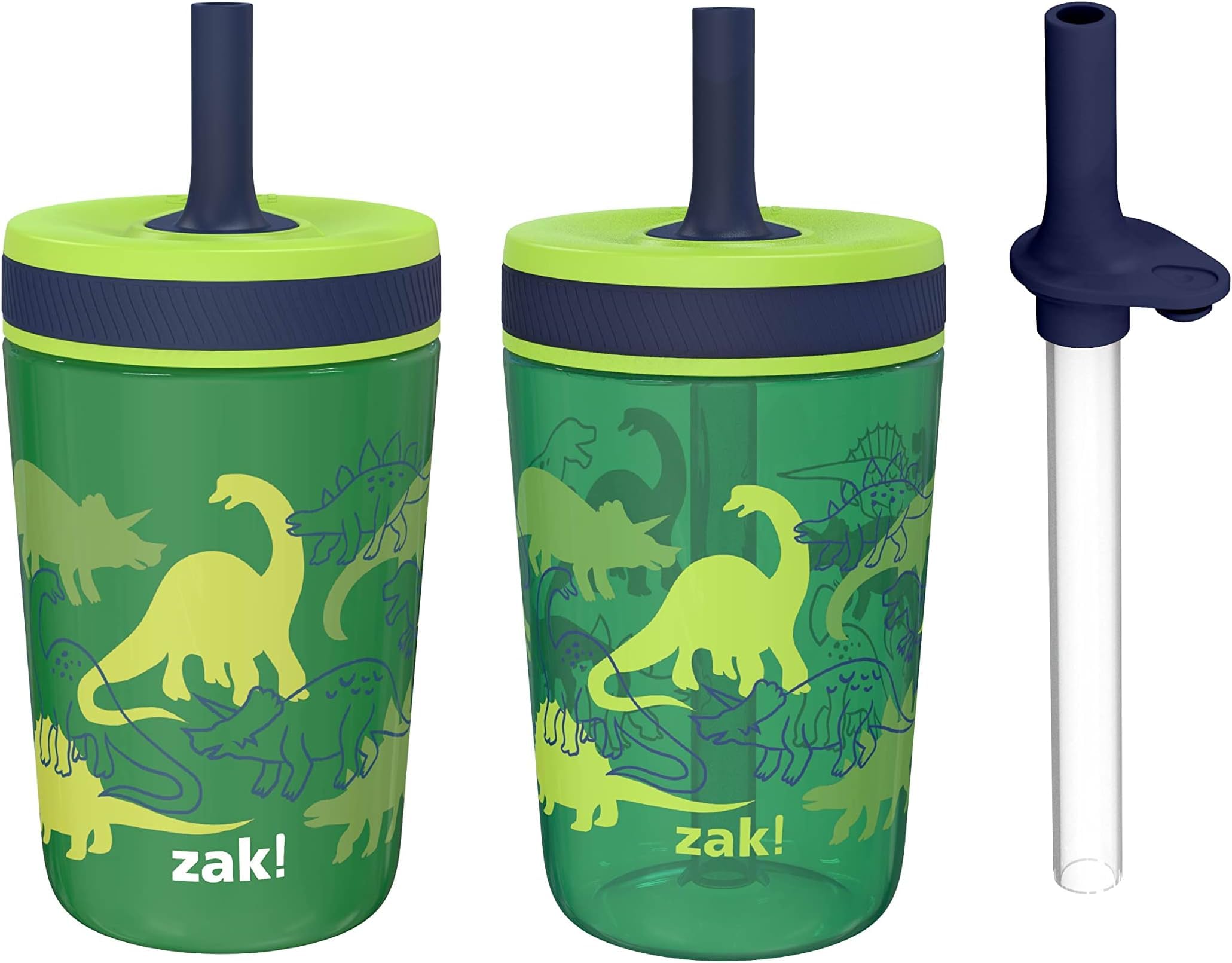Zak Designs Dino Camo Kelso Tumbler, Leak-Proof Screw-On Lid with Straw, Bundle for Kids Includes Plastic and Stainless Steel Cups with Additional Sipper, 3 Piece Set (Pack of 12)