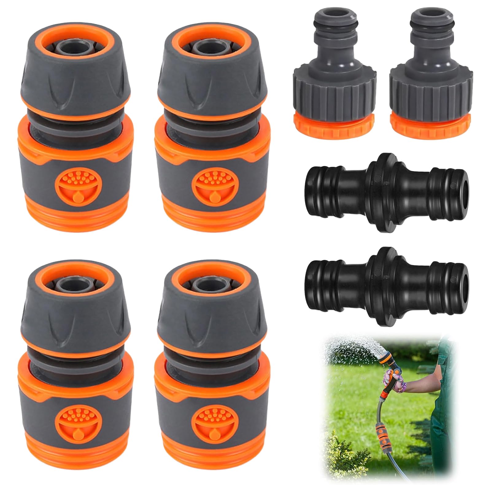 Raheem 8 Pack 1/2'' Garden Hose Connector Set 4 Hose Connectors + 2 Tap Connectors + 2 Double Hose Connectors Compatible with Gardena System,Ideal for Garden Watering,Car Wash,and Household Use