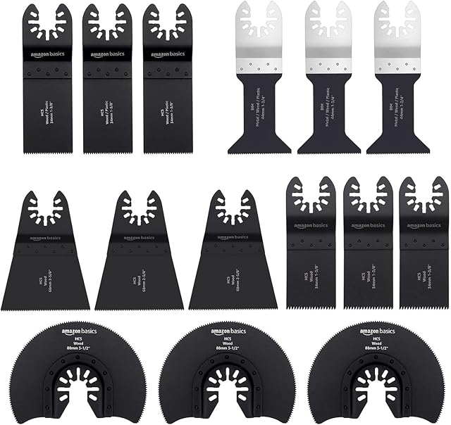 Amazon Basics Metal & Wood Oscillating Multi-Tool Quick Release Saw Blades, 15-Pieces