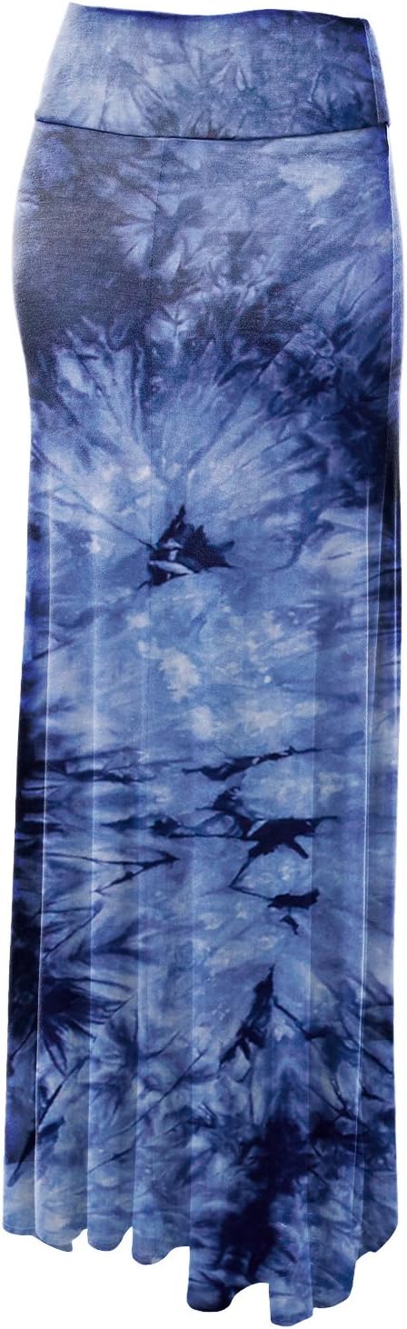 Lock and Love WB1058 Womens Tie Dye Fold Over Maxi Skirt XXXL Navy - Image 2