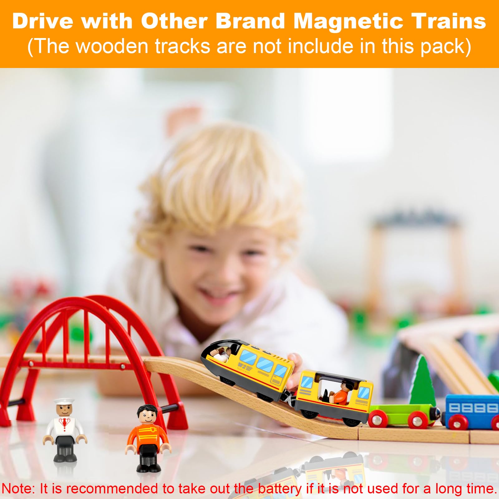 Locomotiva ad Azione a Batteria (Connessione Magnetica), Trenino Elettrico per Bambini Trenino Giocattolo, Potente Set di Proiettili per Motore per Thomas, Brio, Chuggington, Età 3+ Anni, Giallo