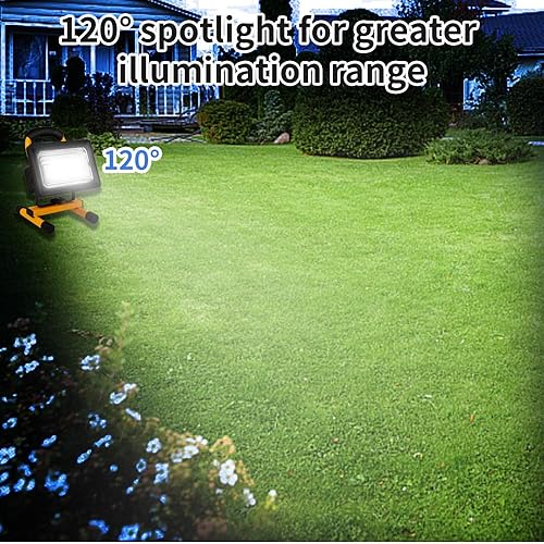 Vista 15 de LANFU Luz de trabajo LED de 15 W con soporte, luces de inundación portátiles recargables de 4000 lm, interruptor de brillo ajustable, IP65