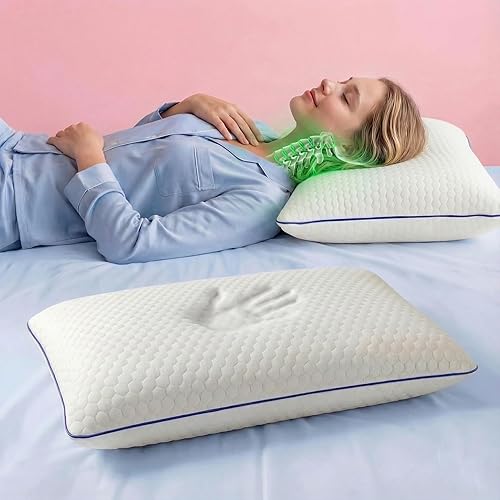 Almohada clásica de espuma viscoelástica  Almohada cervical refrescante para el cuello  Soporte firme para personas que duermen de lado y de
