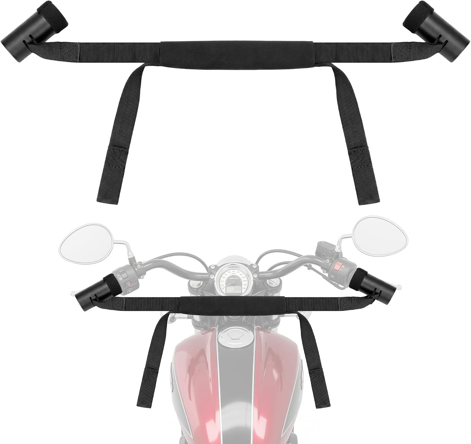 Dreyoo Motorcycle Handlebar Tie Down Straps for 32" Bars, Adjustable Bar Harness with Iron Cups, Transport Securing Strap for Motorcycles, Mopeds, Scooters & Bikes with Fairings