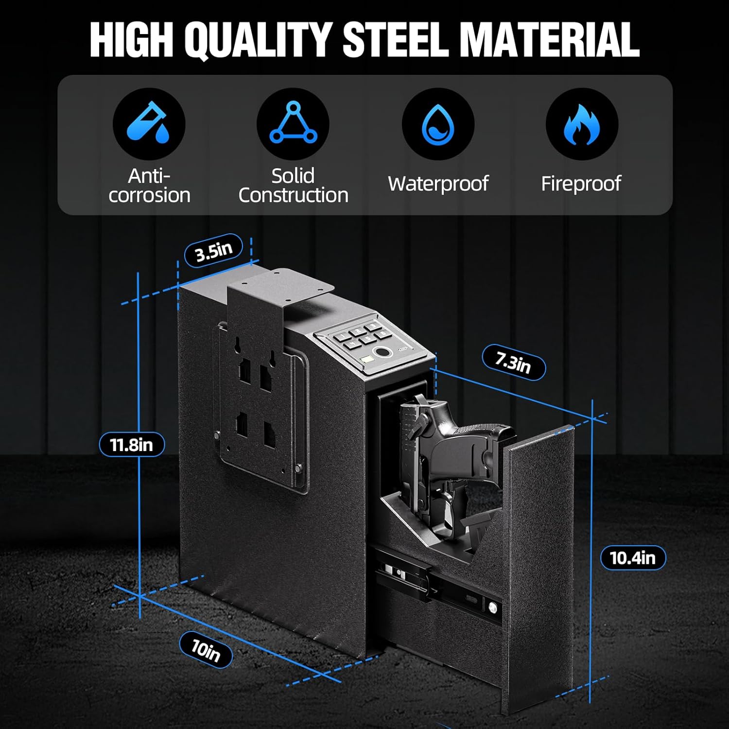 Mounted Gun Protected for Handgun with Fast Entry Sliding Door, Biometric Slider Pistol Gun Field with Safety Fingerprint, Key Entry, PIN Code for Automobile, Bed room, Desk and Partitions