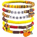 OHOME Fall Outfits for Women 2025 - 6 Pack Thanksgiving Bracelets | Thanksgiving Shirts Dress Pajamas Sweatshirts Tops for Girls - Funny Friendsgiving Decorations Decor Party Supplies for Adults