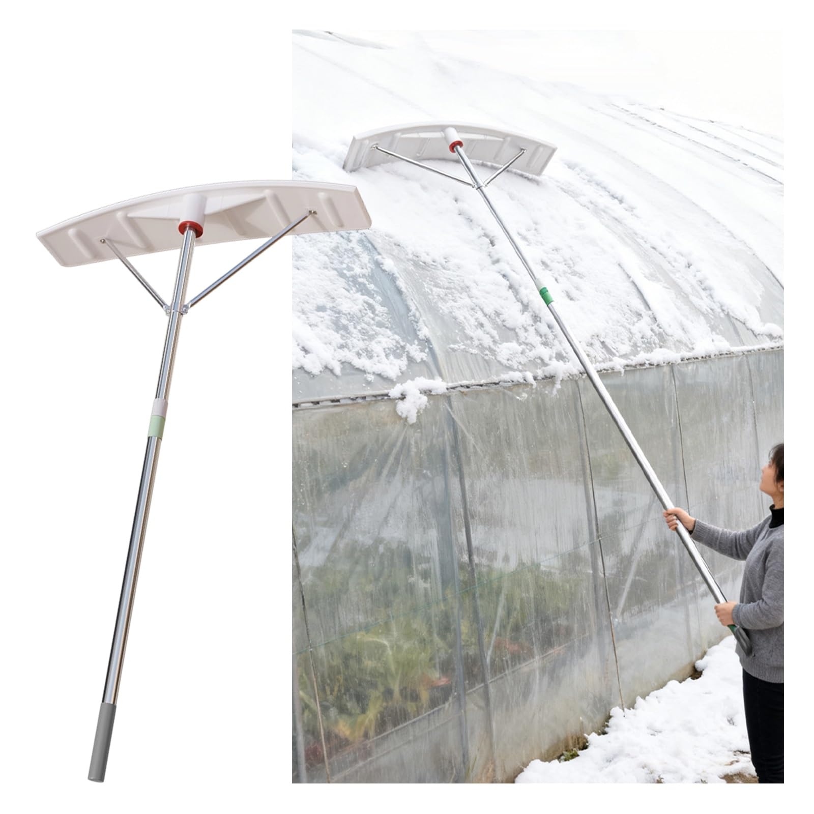 Râteau à Neige Extensible pour toiture, râteau en Aluminium de 2 à 6 m avec poignée antidérapante et Large Lame pour Un déneigement et Un ramassage des Feuilles efficaces, Conception incurvé