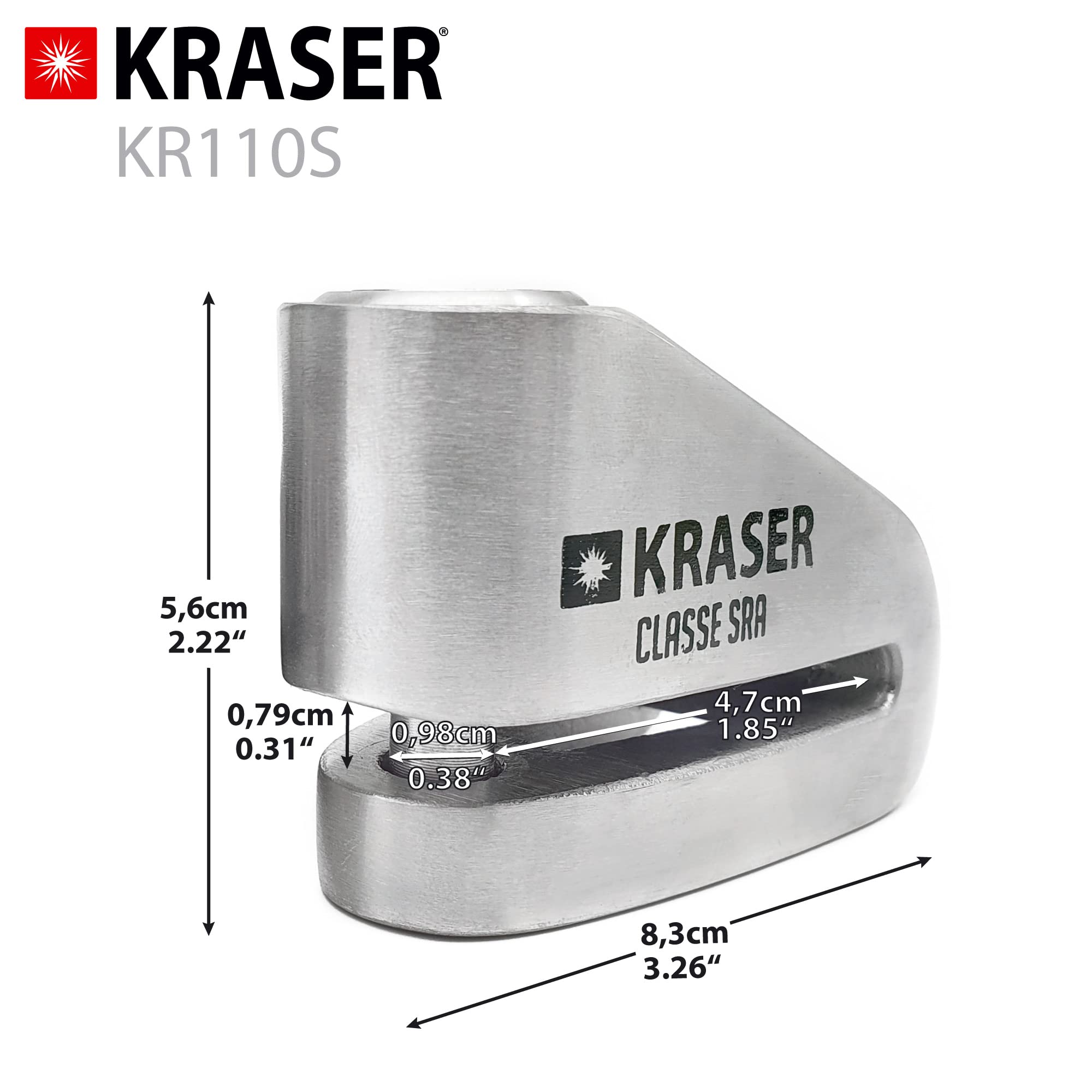 KRASER KR110S SRA Zatwierdzone Disc Kłódka Antykradzieżową Tarcza hamulcowa motocykla 10 mm Podwójne zamknięcie, 3 klawisze + kabel przypomnienia