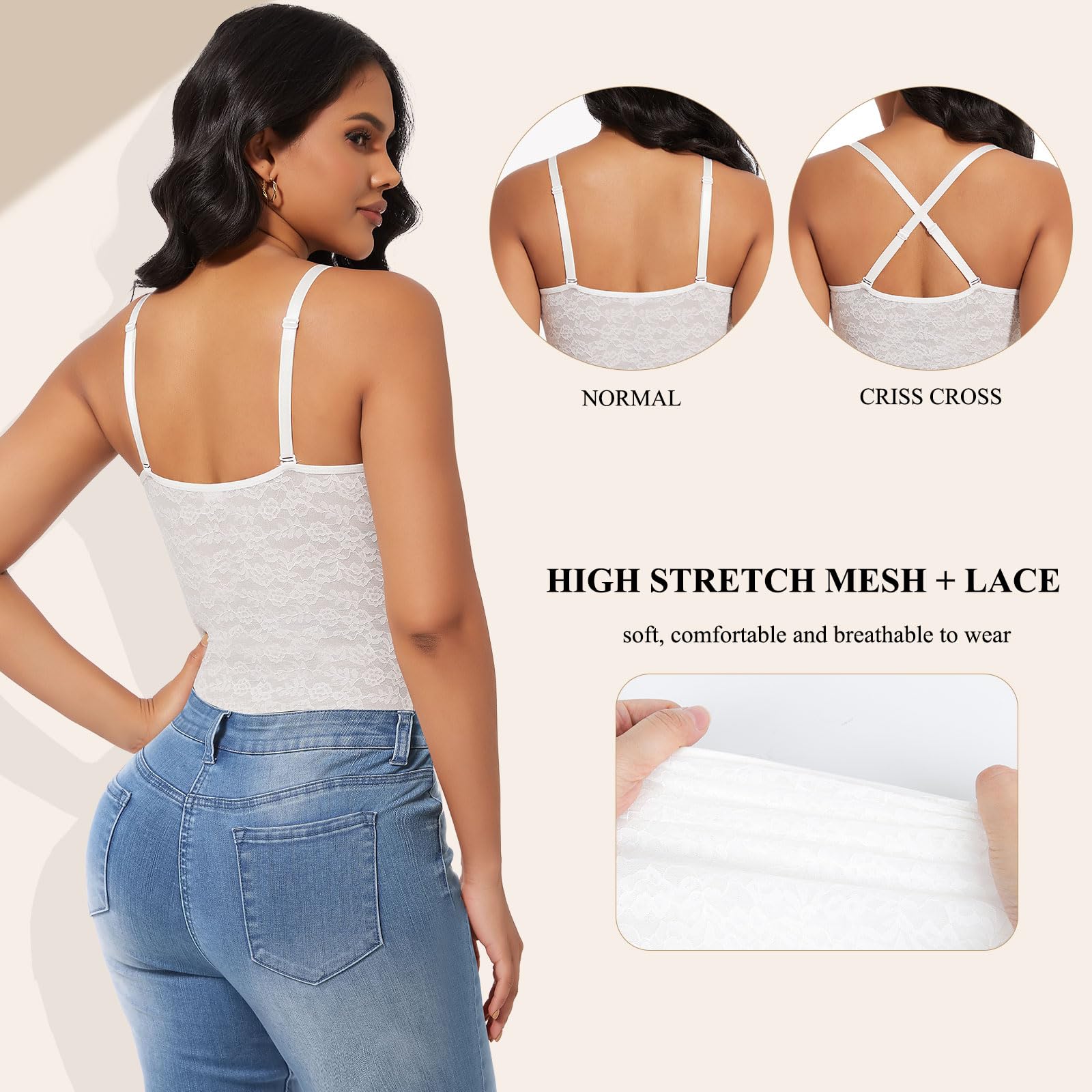 Joyshaper Shapewear - Body da donna in pizzo, modellante per la pancia, con scollo a V, modellante