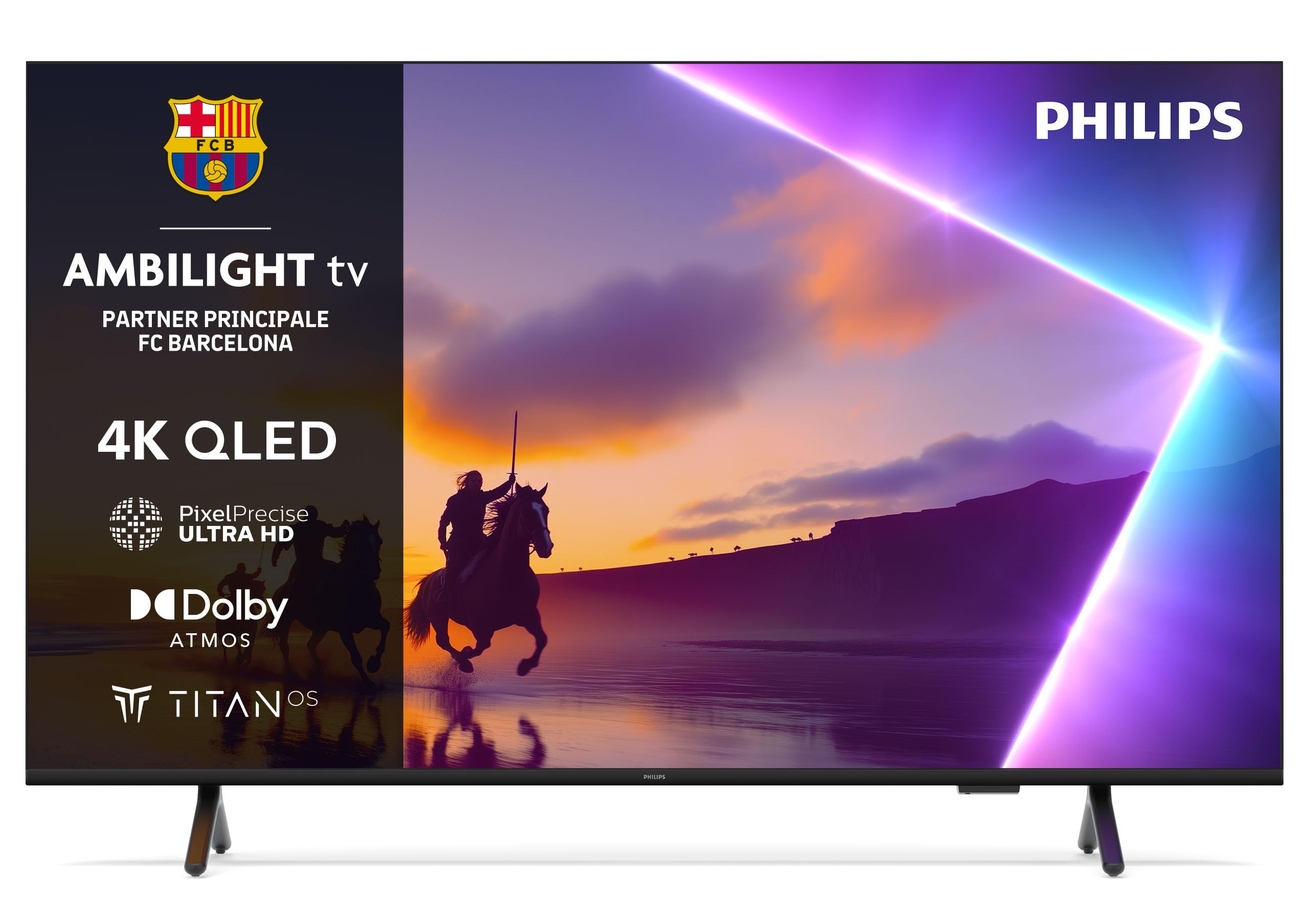Philips Ambilight 43PUS8510 4K QLED Smart TV Display 43 Zoll mit Titan OS Plattform, Pixel Precise Ultra HD und Dolby Atmos Sound, funktioniert mit Alexa und Google Voice Assistant