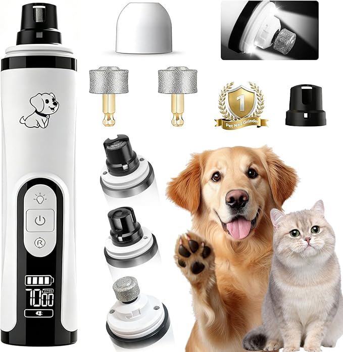 Silent Groom Pro Dog Nail Grinder - Quiet, Multi-Speed Trimmers with LED Lighting