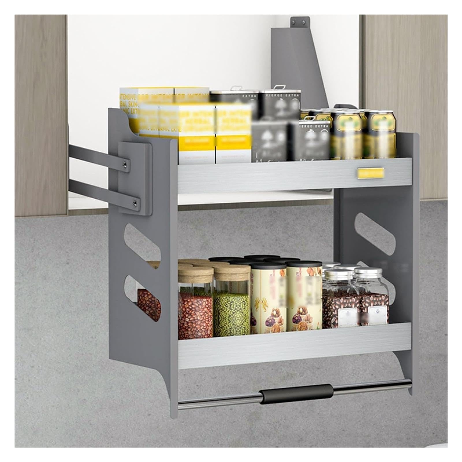 2-stufiges Herunterziehbares Schrank-Organizer-Küchenregal Aus Edelstahl 304 Mit Einer Tragfähigkeit Von 15 Kg. Großer Stauraum Ist For Küchen Geeignet(86x27x52cm)