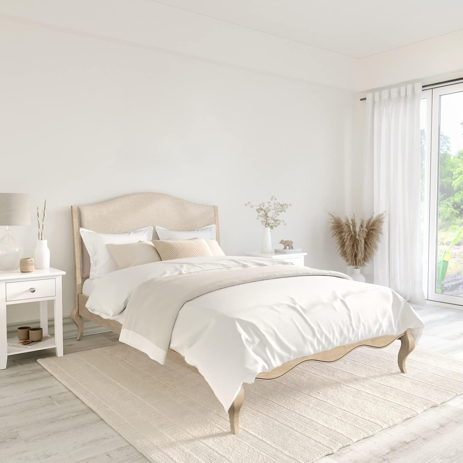 Genevieve French Beige Linen Double Bed Frame