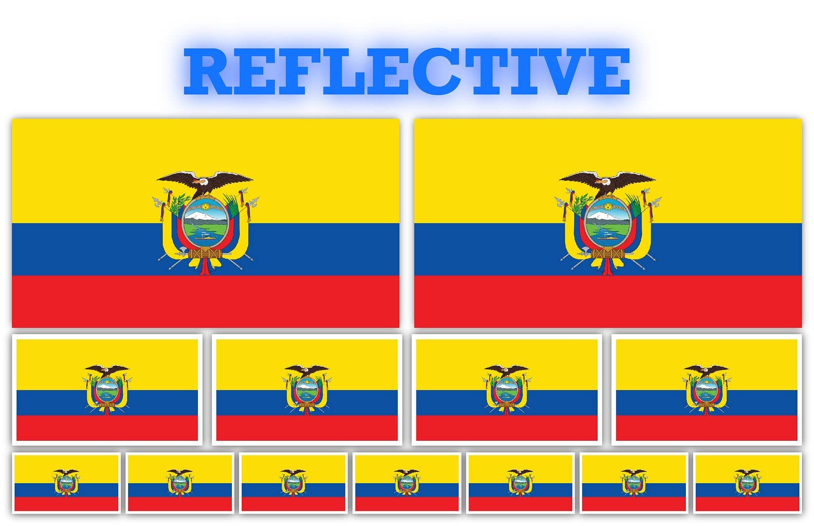 13 Pack Ecuador Flags | (x2) 4x2 inch, (x4) 2x1 inch, (x7) 1x.5 inch Flag Stickers | Country State Flags Pack Stickers for Cars, Trucks, Laptops, Bikes, Toolboxes, Skateboards, Windows and More