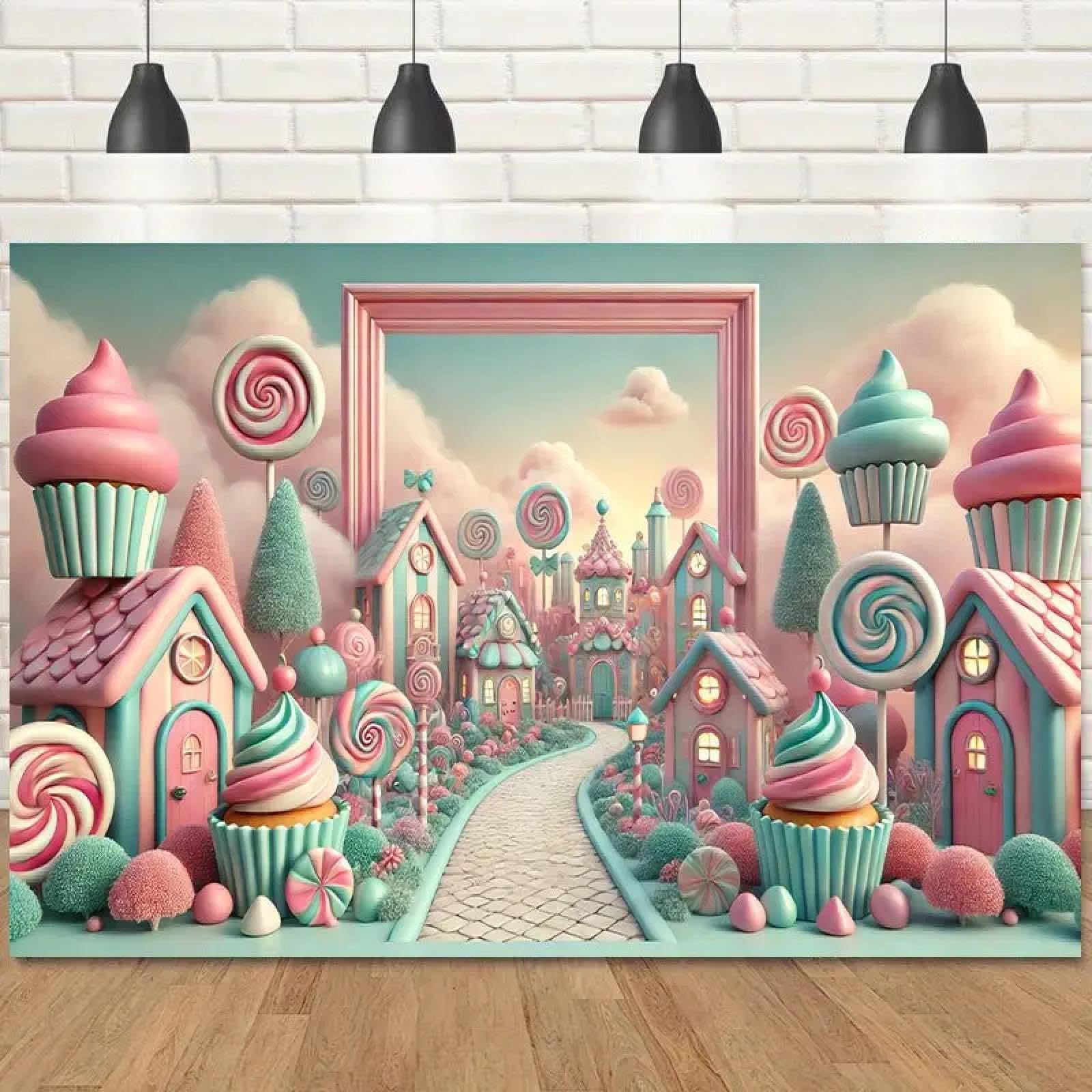 1 arazzo con tema "mondo delle fiabe" di Candy Country, decorazione classica per la casa, sfondo per foto di feste al chiuso e all'aperto 350x230cm