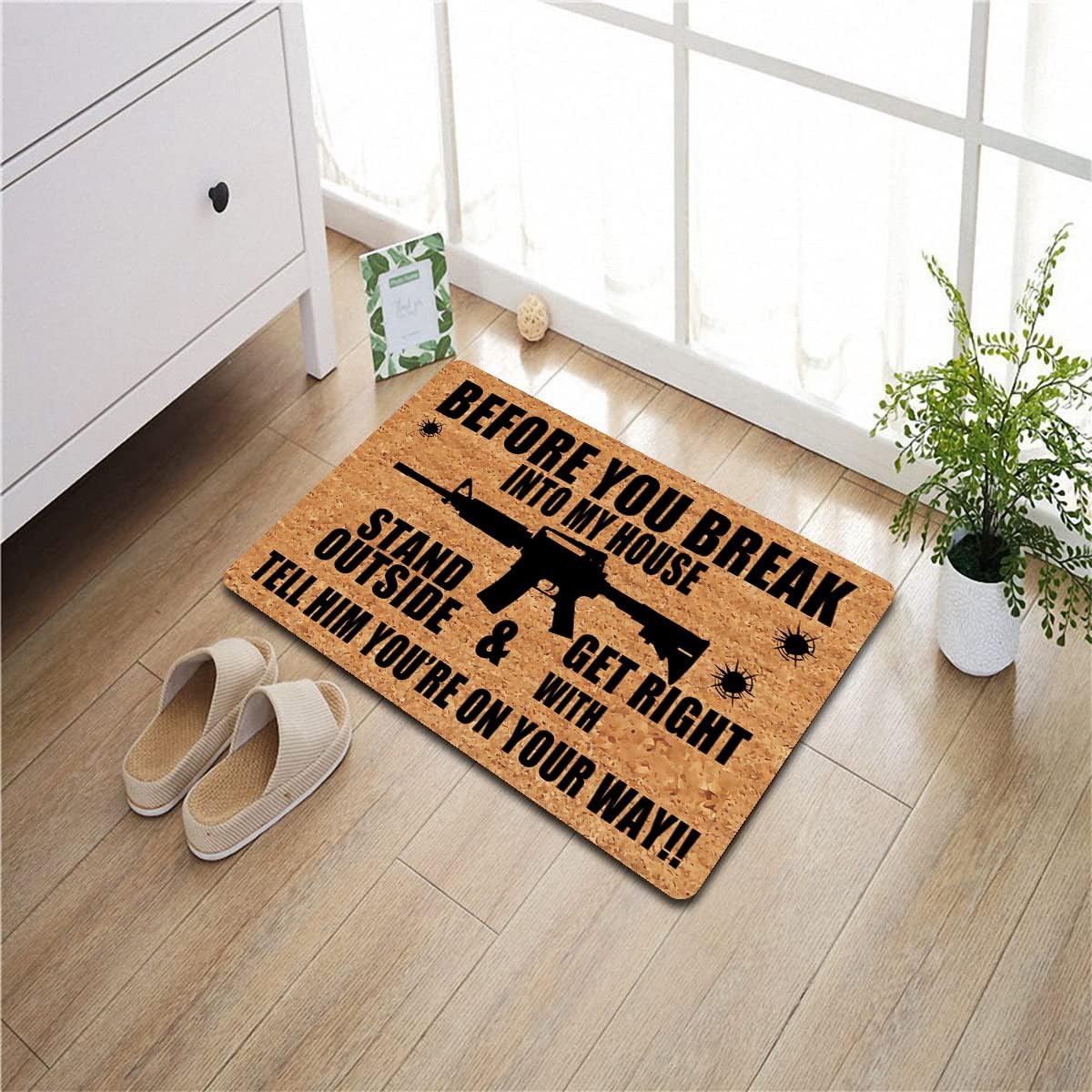 Funny Welcome Mat Personalized Doormat Before You Break Into My House Stand Outside (23.7 in X 15.6 in) Fabric Top With Anti-Slip Rubber Back For The Entrance Way Indoor Front Porch Decor Rugs